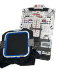 All in 1 Leveler Pro XL hooping station by Tex Inc with clear acrylic frame and blue hoop
