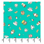 Dessert First Rose Red Sweet Toile quilting fabric with coffee, tea, pastry and dessert motifs by Kris Lammers for Maywood Studio
