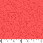 Dessert First Rose Red Sweet Toile quilting fabric with coffee, tea, pastry and dessert motifs by Kris Lammers for Maywood Studio