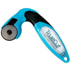 Grace Company TrueCut 28mm rotary cutter with blue handle and black grip.