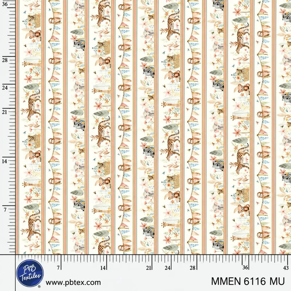 P&B Textiles Mini Menagerie Scenic Jungle Stripe multicolor animal quilting fabric