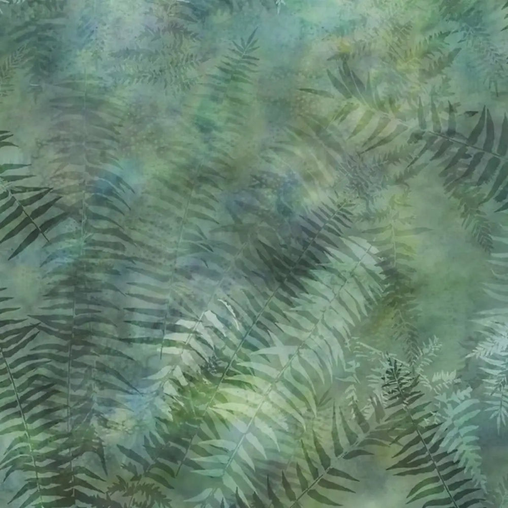 Best Loved Fern Backdrop quilting cotton fabric by McKenna Ryan featuring layered sage and green fern foliage.