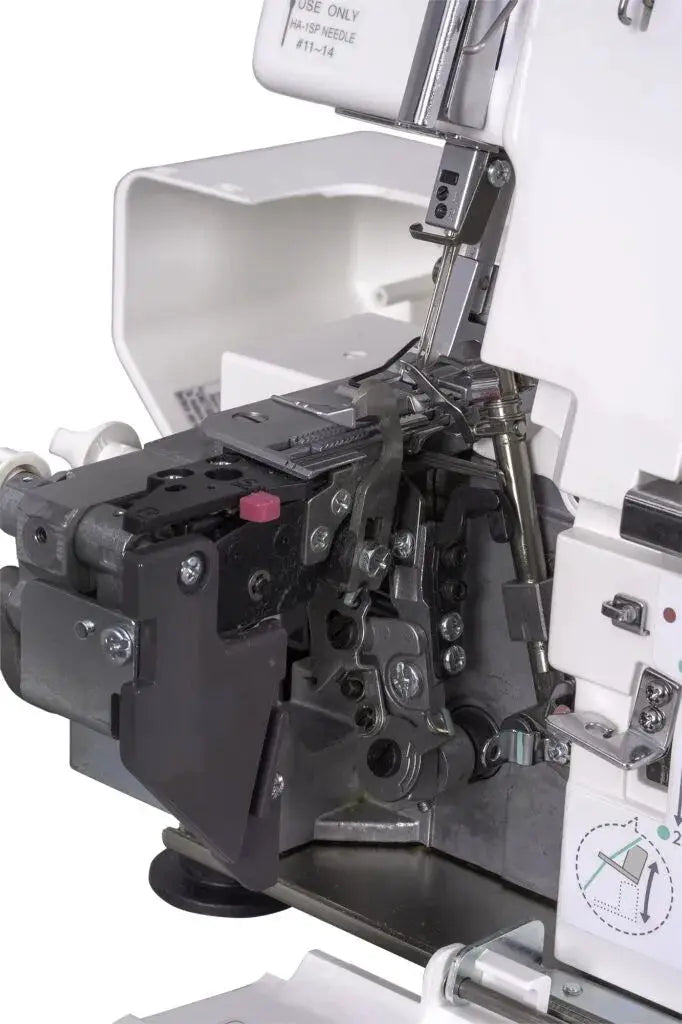 Janome MyLock 654D serger in white with exposed metal components