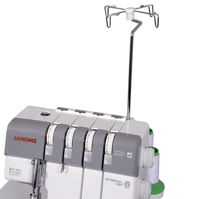 Janome MyLock 654D serger with stand; gray body and four-thread dials