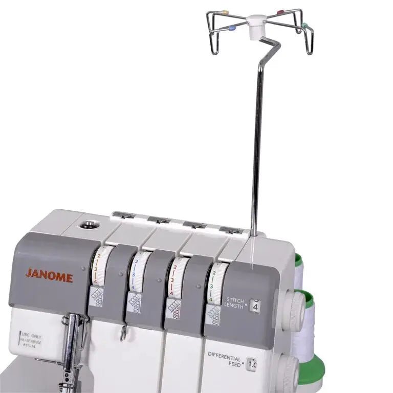 Janome MyLock 654D serger with stand; gray body and four-thread dials