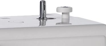 Janome MyStyle 100 sewing machine top view with spool pin and presser foot.