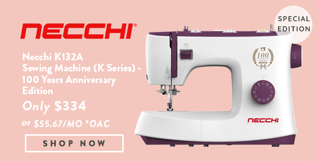Necchi K132A Sewing Machine (K Series) banner with offer details