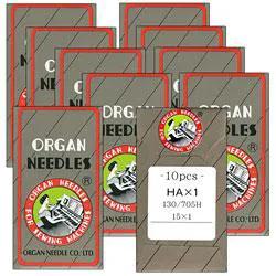 Organ universal needles, 100-pack, assorted sizes, gray packaging with red border and Organ logo