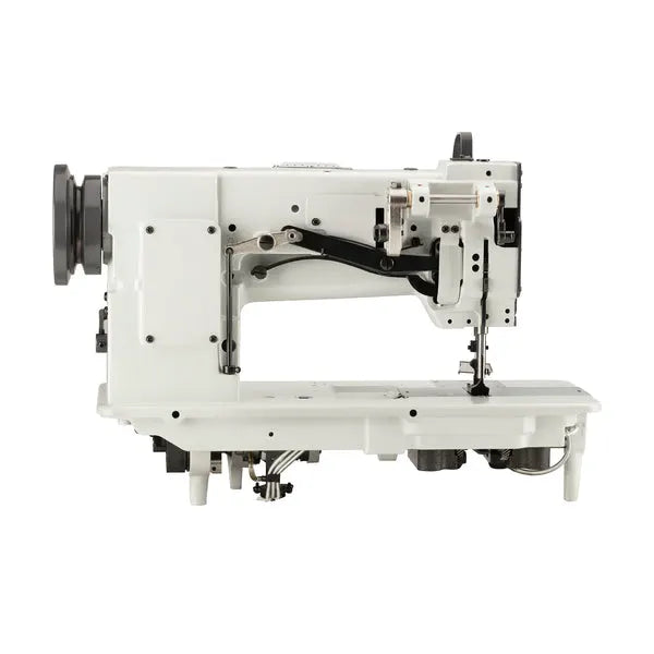 Consew Premier 2339RB double-needle industrial sewing machine with assembled table and servo motor.