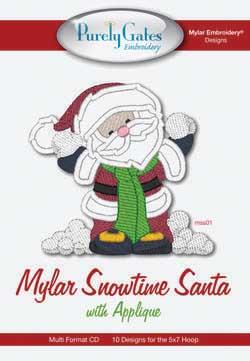 Mylar Snowtime Santa with Applique Embroidery Designs