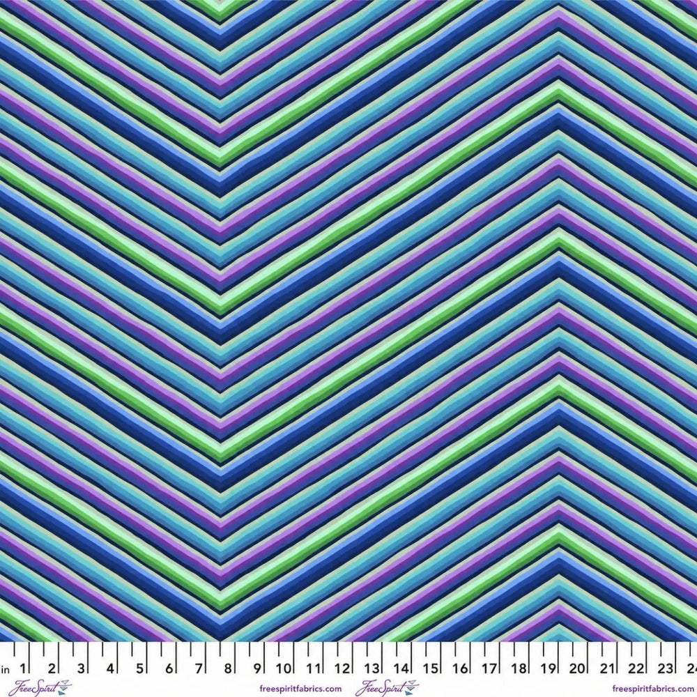 Chevron Stripe Blue quilting fabric with bold blue zigzag stripes by Kaffe Fassett for FreeSpirit Fabrics