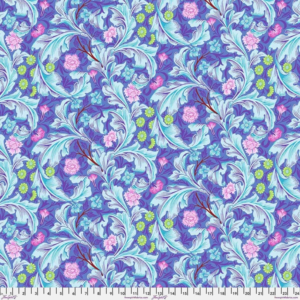 Leicester Cobalt botanical quilting fabric from Kaffe Fassett x Morris & Co. by FreeSpirit Fabrics