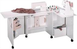 Perfexion PXD651 White Duo Credenza with Pneumatic Lift - Sewingmachinesplus.com