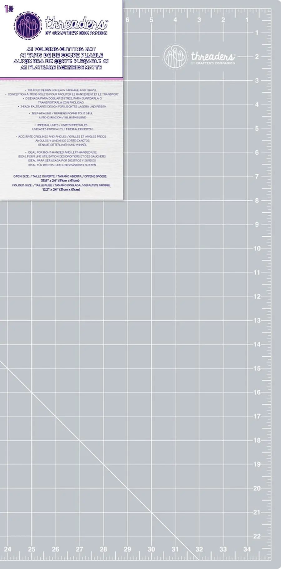 Crafters Companion Threaders A1 Cutting Mat with gray grid pattern