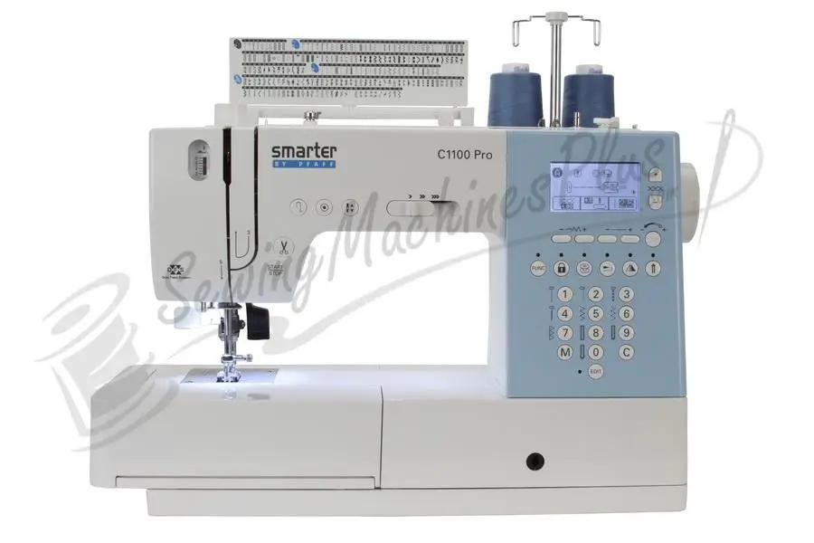 Pfaff Smarter C1100 Pro sewing machine, white with blue control panel and digital display
