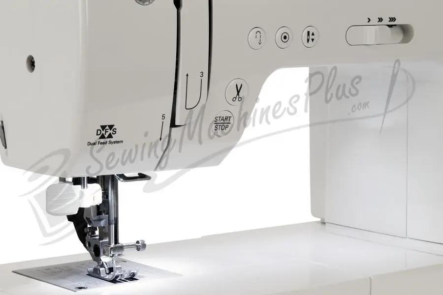 Pfaff Smarter C1100 Pro sewing machine in white with DFS dual feed system and visible presser foot