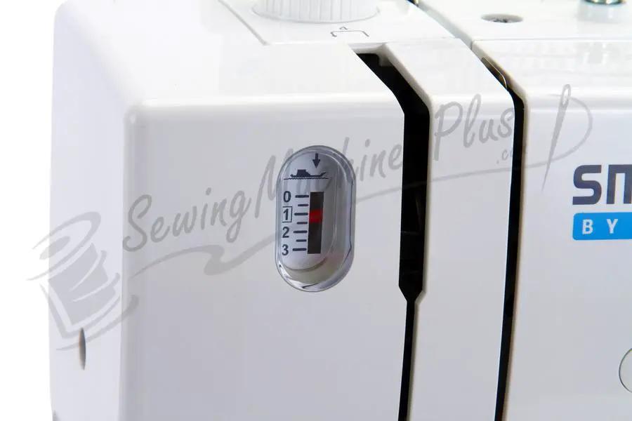 Pfaff Smarter C1100 Pro sewing and quilting machine, white, close-up of tension dial