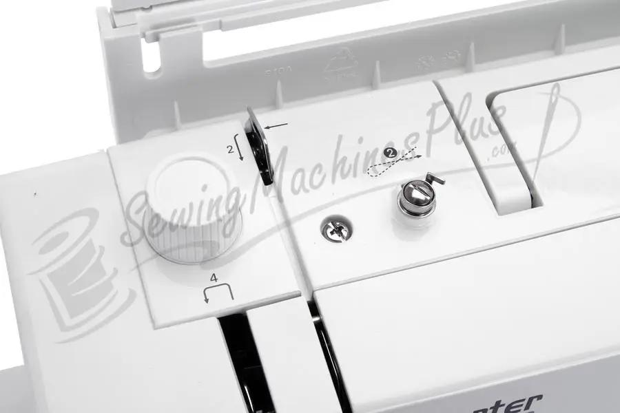 Pfaff Smarter C1100 Pro sewing machine in white with dials and controls.