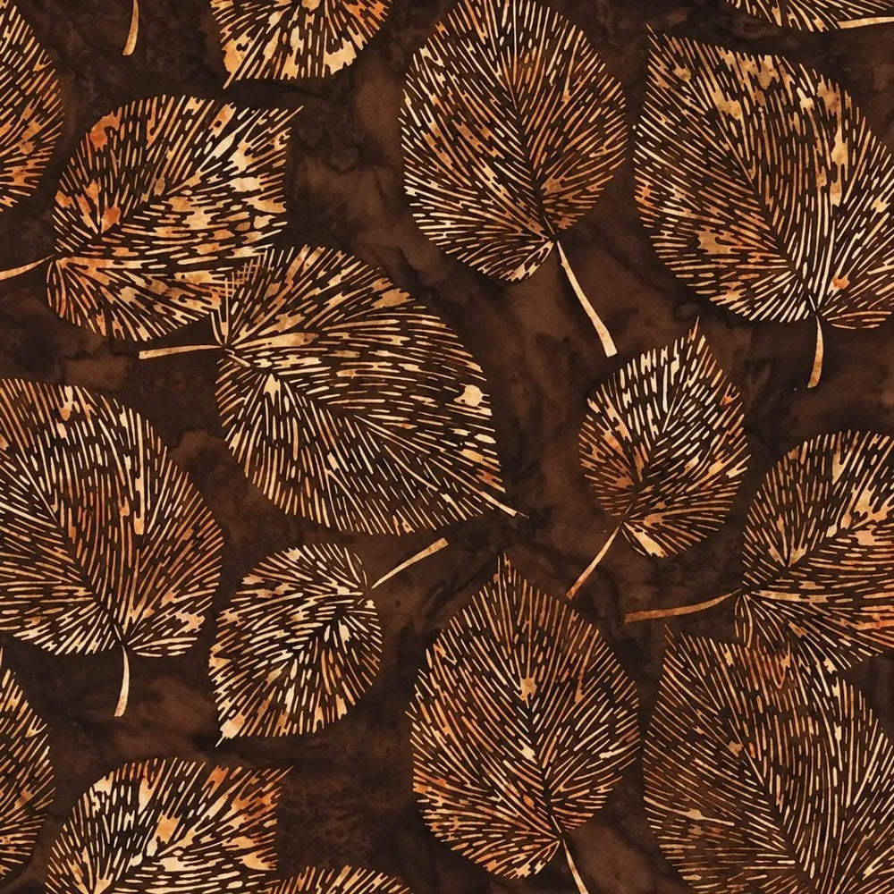 Hoffman R2218-253 Fine Leaf Havana brown Bali batik quilting fabric