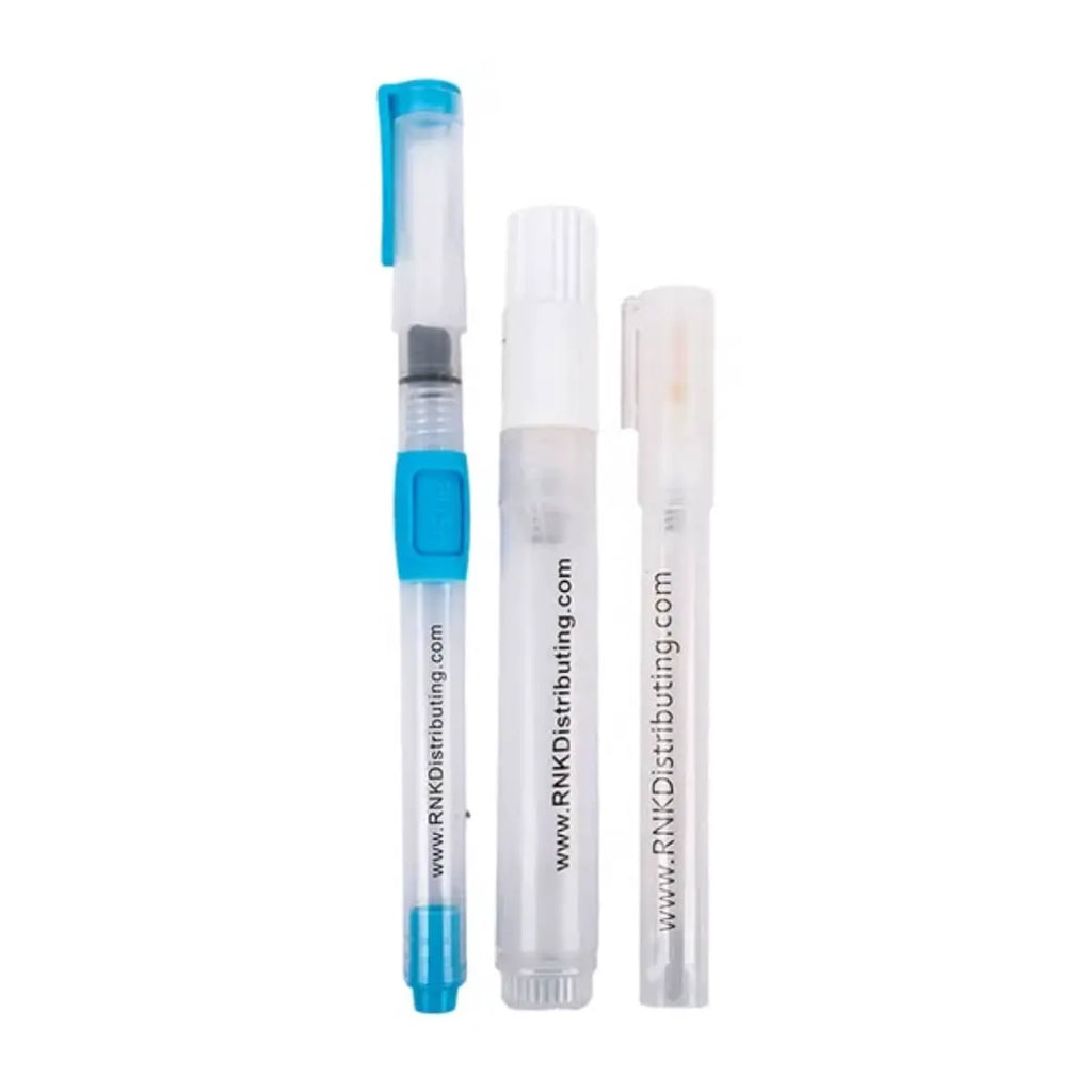 RNK Aqua Touch Markers; three transparent markers with blue caps and RNK Distributing branding.