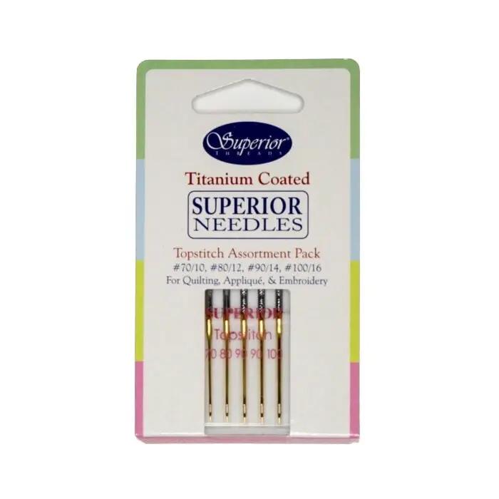 Topstitch needle set, 5-pack by Superior, titanium-coated