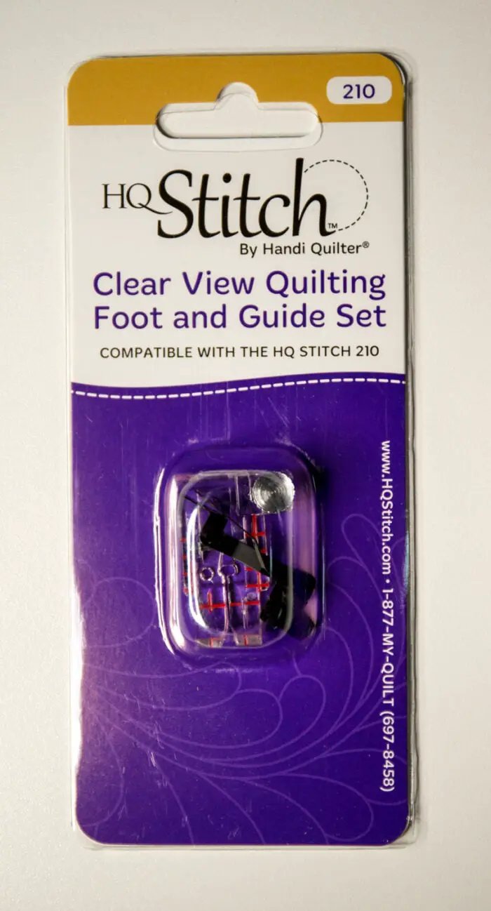 HQ Stitch Clear View Quilting Foot and Guide Set by Handi Quilter in purple packaging for sewing machines
