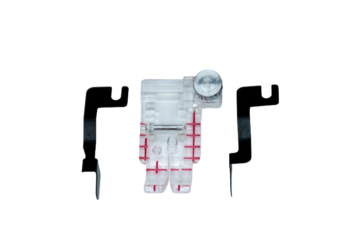 Handi Quilter Clear View Quilting Foot and Guide Set; clear plastic presser foot with pink grid markings for quilting
