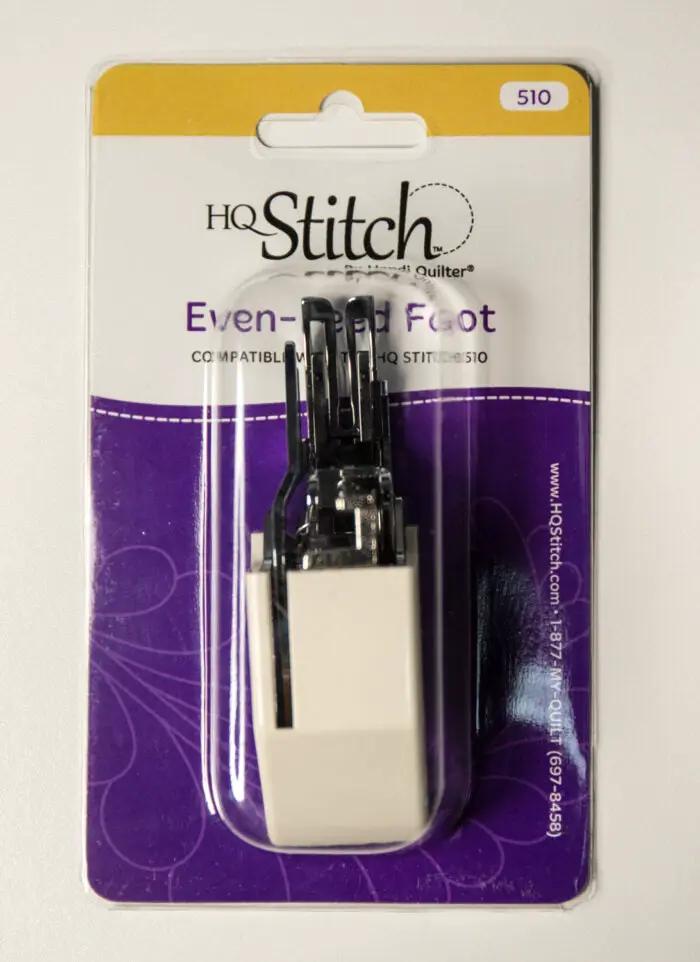Even-Feed Foot presser foot for Handi Quilter HQ Stitch 510, white plastic foot in purple packaging
