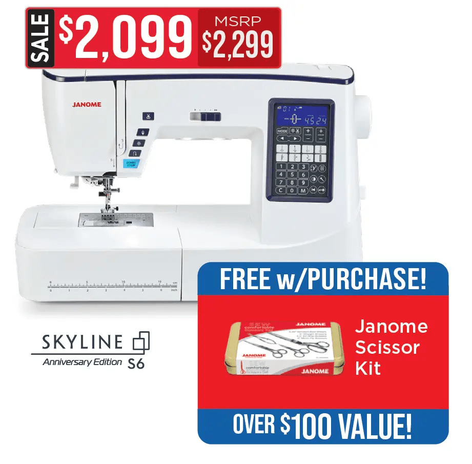 Janome Skyline S6 Anniversary Edition computerized sewing and quilting machine in white
