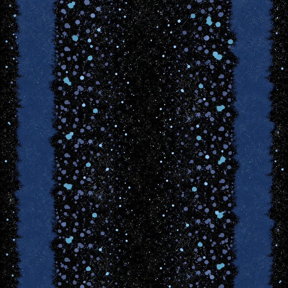 Andover Fabric from the Basement Mess Contusion A-455-K navy and black double-border cotton fabric with scattered blue speckles.