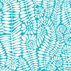 FreeSpirit Fronds White PWBM085.WHITE cotton quilting fabric by Brandon Mably featuring a white and teal botanical frond pattern.