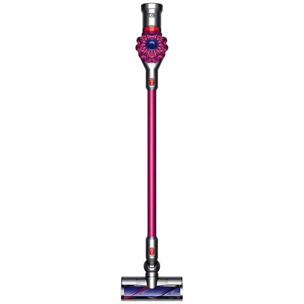 Dyson V7 Motorhead cordless vacuum, magenta wand, motorized cleaning head.