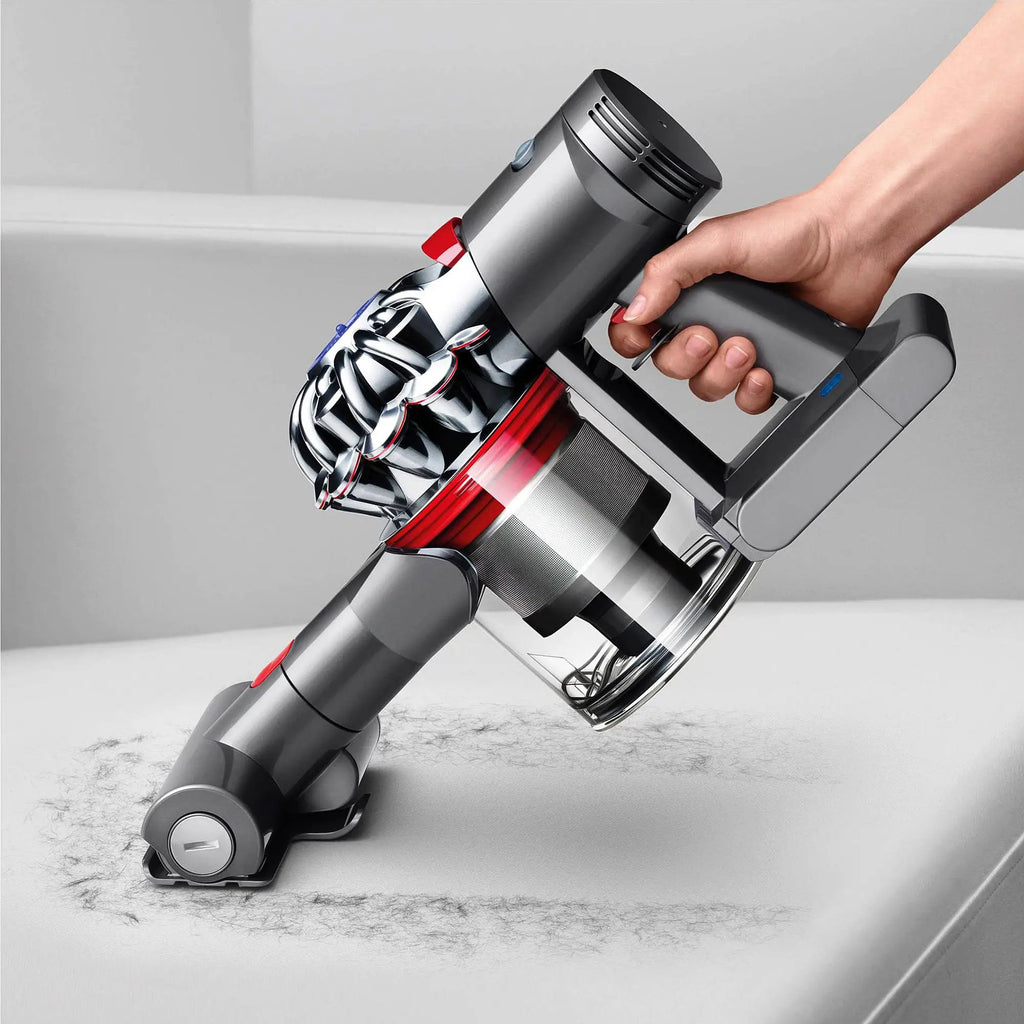 Dyson V7 Motorhead SV11MH vacuum, metallic chrome body with red accents