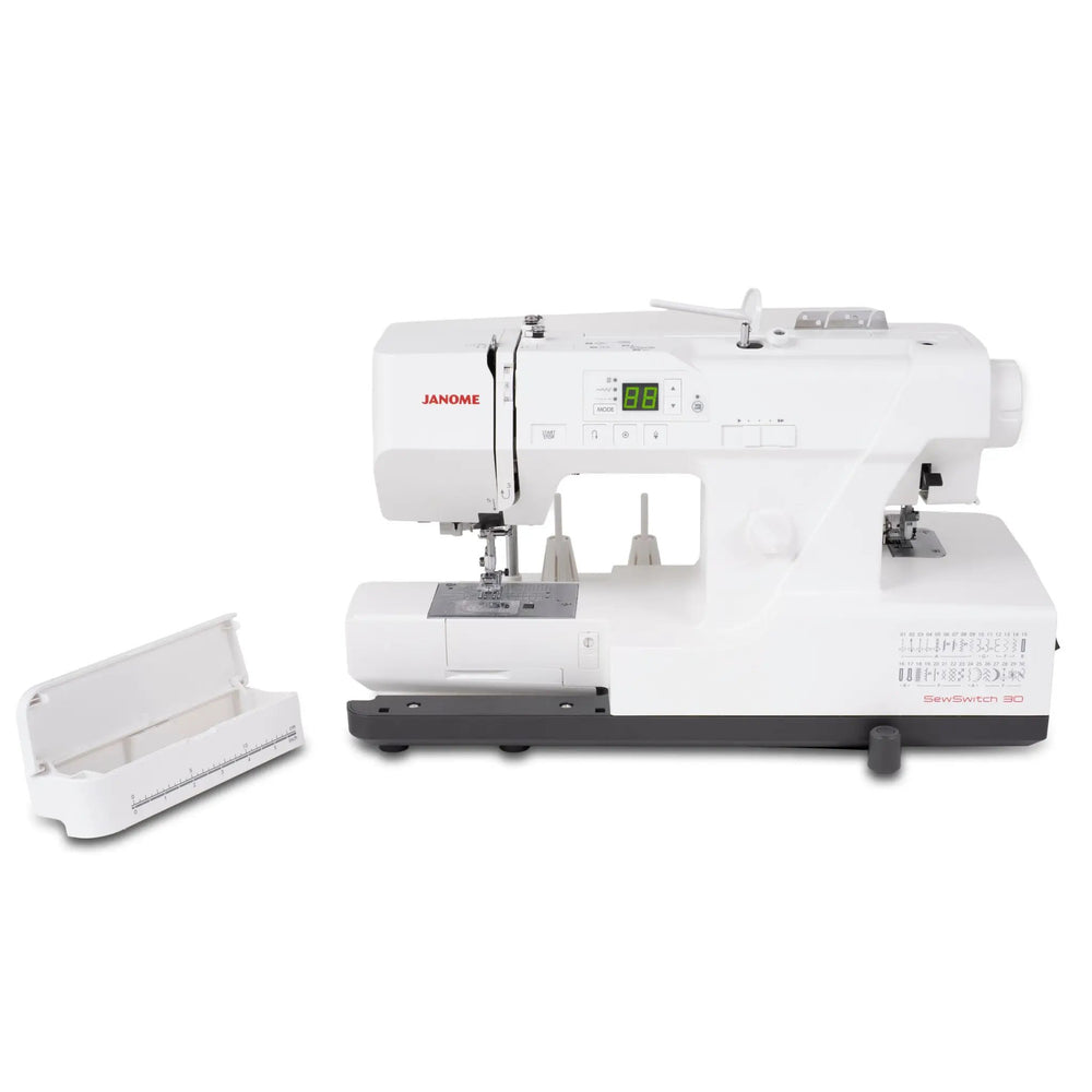 Janome SewSwitch 30 sewing and overlocker comb machine, white.