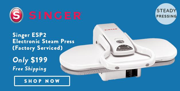 Singer ESP2 Electronic Steam Press banner with offer details