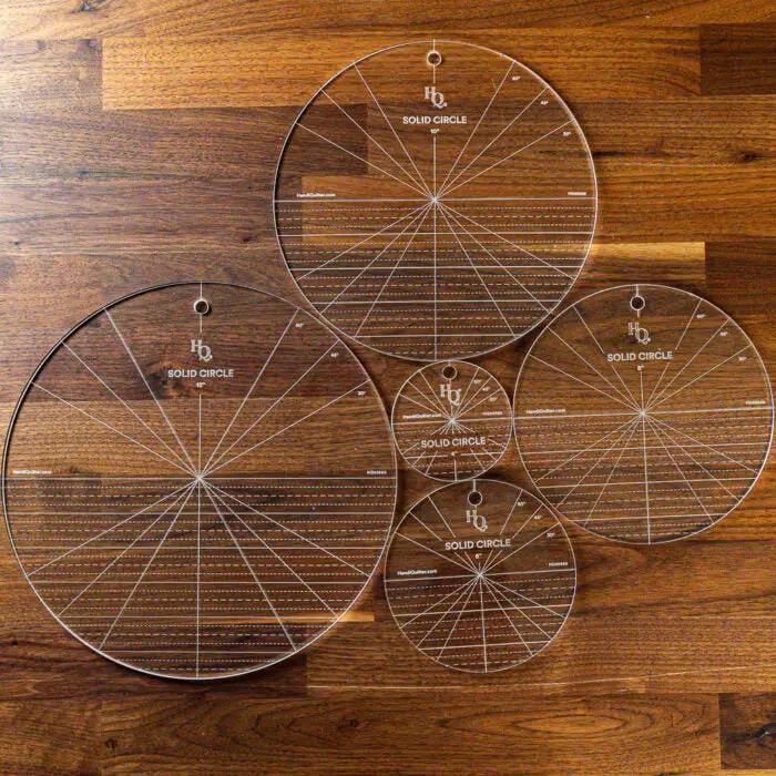 Handi Quilter Solid Circle Set of 5 quilting rulers, transparent circular templates