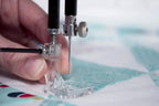 HQ Quick Change Mount Square Feet Kit presser feet; clear square foot with metal fittings.