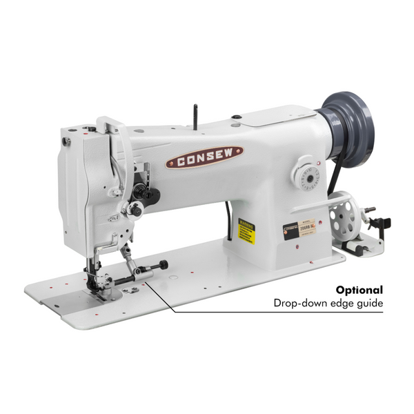 Consew 206RB-5 walking-foot upholstery sewing machine on a table with 110V servo motor