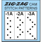 Consew blue zig-zag cam stitch patterns chart showing -1A, -2A, -3A diagrams
