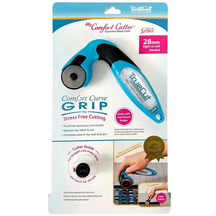 Grace Company TrueCut My Comfort Rotary Cutter, 28mm blade, blue ergonomic handle