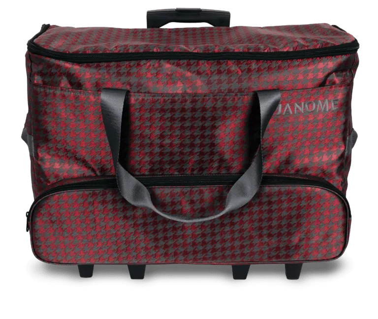 Janome Red Check Sewing Machine Trolley with Telescoping Handle