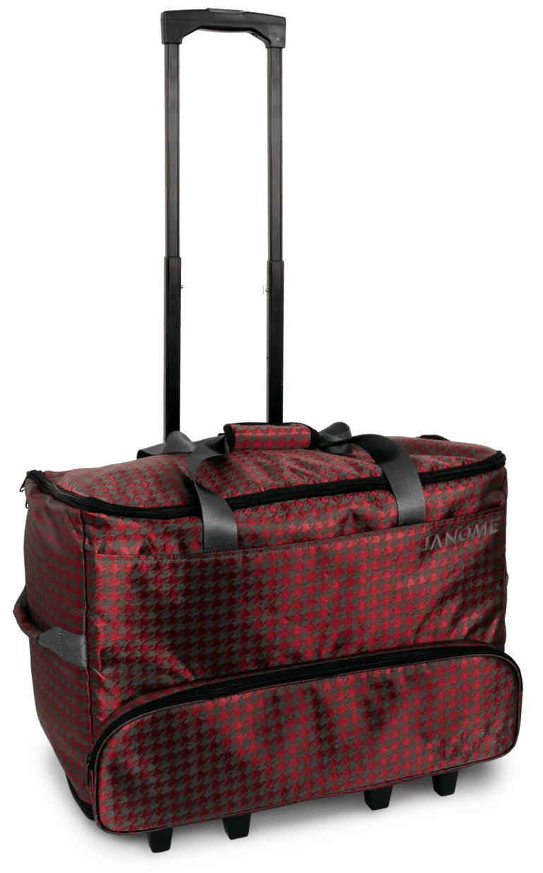 Janome Red Check Sewing Machine Trolley with Telescoping Handle