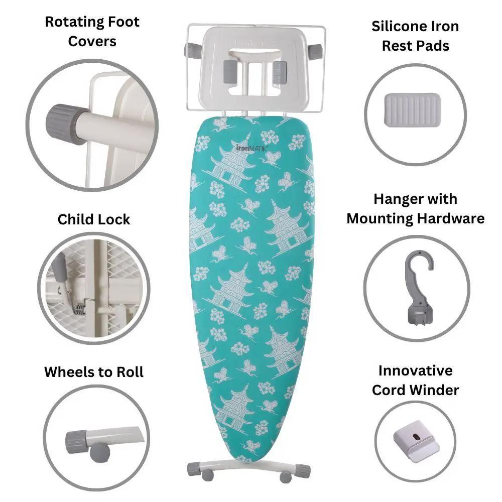 ironMATIK Space Surfer Premium Ironing Board in Pagoda Blue - Sewingmachinesplus.com