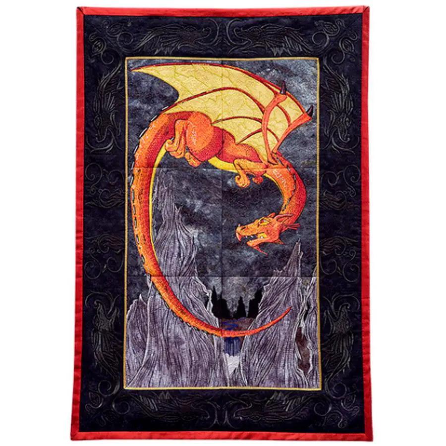 Embroidery Design: Anita Goodesign Dragon Tile Scene 133AGHD featuring an orange dragon on a tile with a red border.
