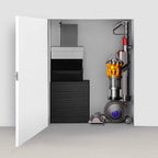 Dyson Small Ball Multifloor UP15MF vacuum cleaner, silver with purple accents, in a closet.