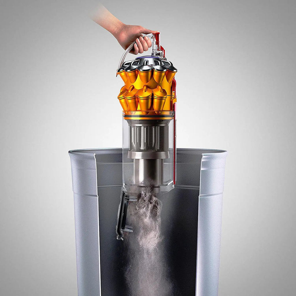 Dyson Small Ball Multifloor UP15MF vacuum cleaner with orange cyclone cluster and clear dust bin.