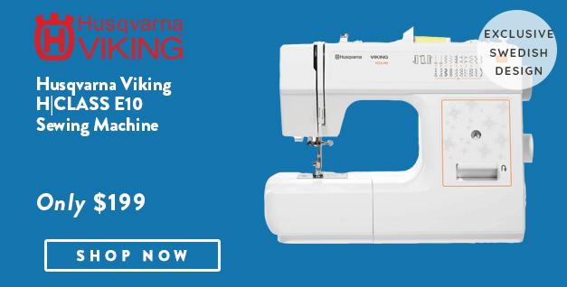 Husqvarna Viking H|CLASS E10 Sewing Machine banner with offer details