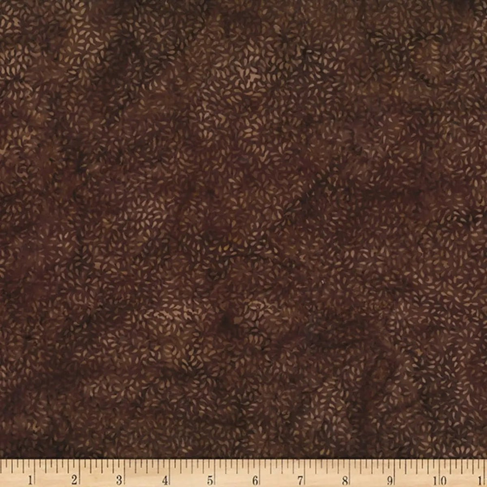 Bali Batik Ditsy Petals Woody cotton fabric with subtle floral petal motifs in earthy brown tones by Hoffman Fabrics