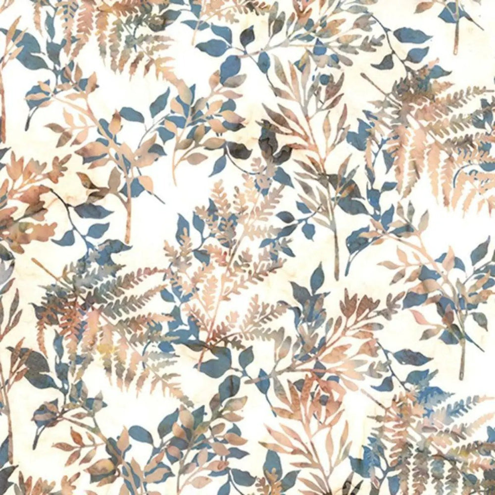 Autumn Mist Leafy Branches Natural batik quilting fabric by Hoffman Fabrics