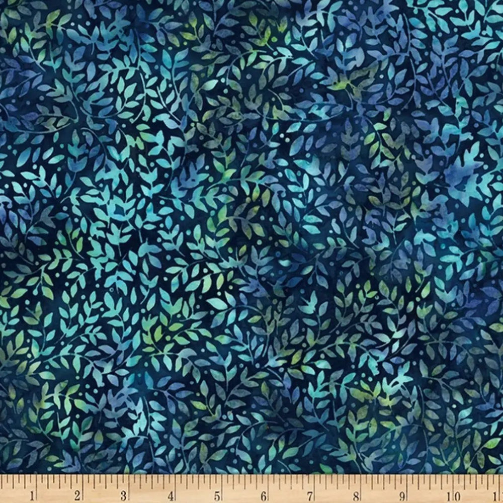 Packed Leaves Watercress green batik quilting fabric by Hoffman Fabrics, SKU X2636H-413